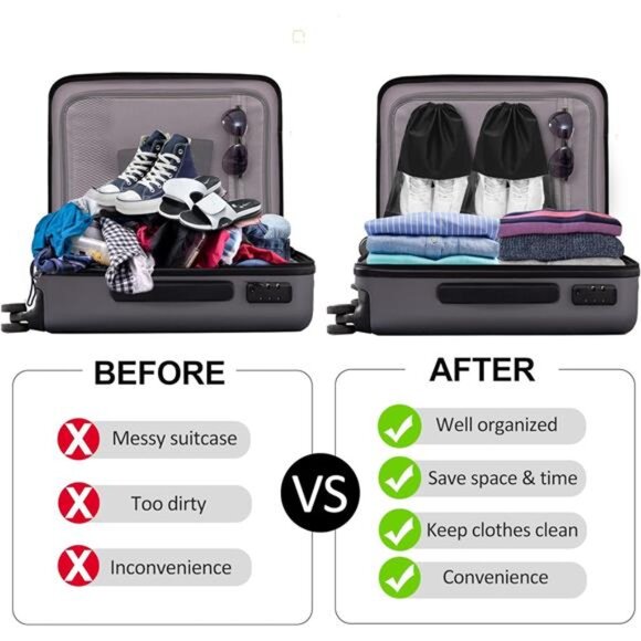 12PCS Shoe Bags for Travel - Large Dustproof Drawstring Shoes Packing Organizers - Picture 7 of 8